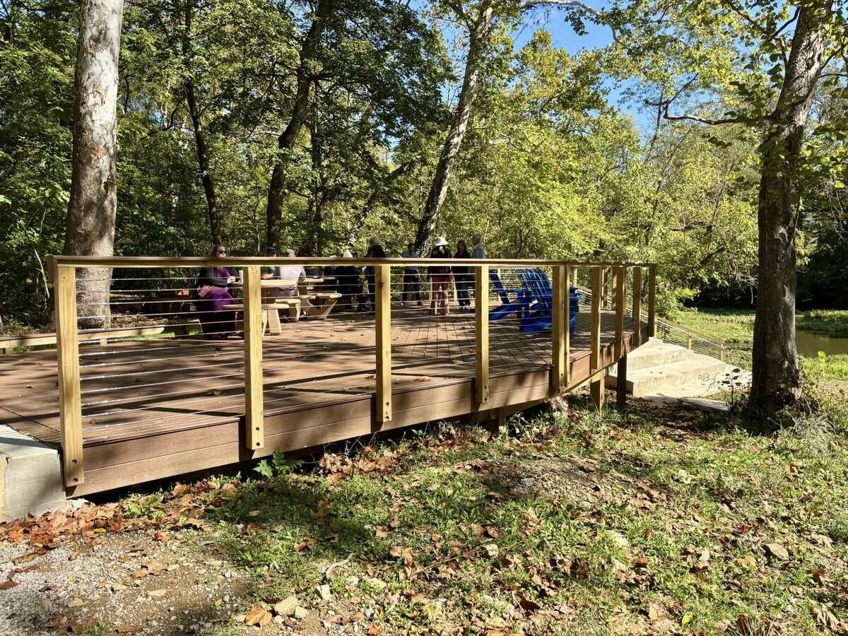 View of a wooden sundeck with wooden railings